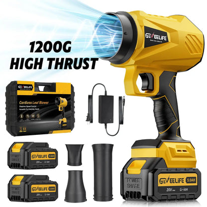200W Cordless Leaf Blower – Turbo Jet Powerful Airflow, 3 Nozzles, 2 Batteries for Home & Garden Cleaning
