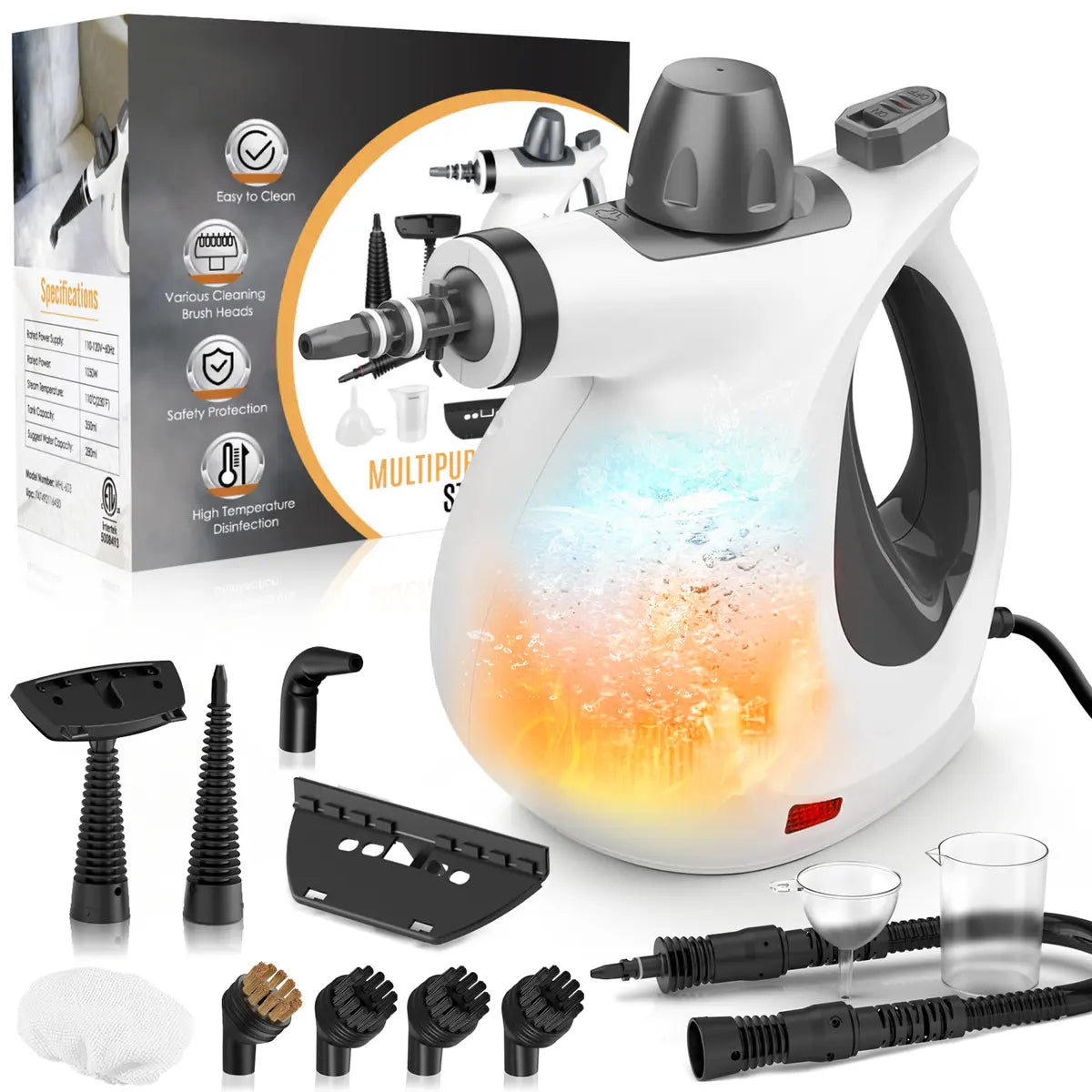 Pressurized Handheld Steam Cleaner Multi Surface Steamer with 12 Accessories for Home Kitchen Car