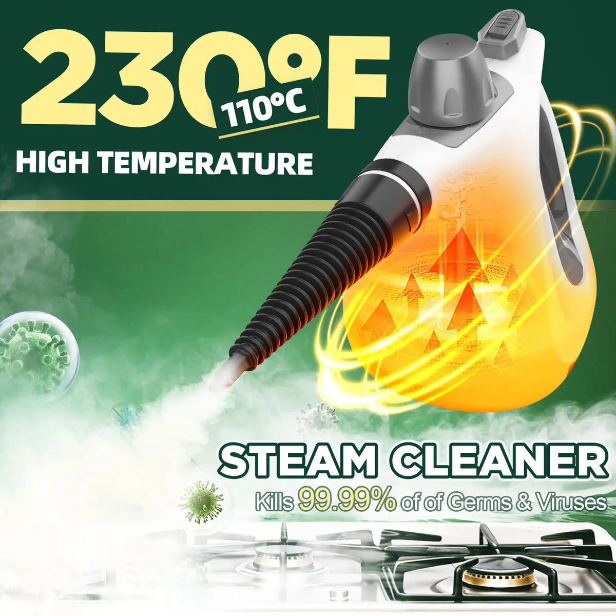 Pressurized Handheld Steam Cleaner Multi Surface Steamer with 12 Accessories for Home Kitchen Car