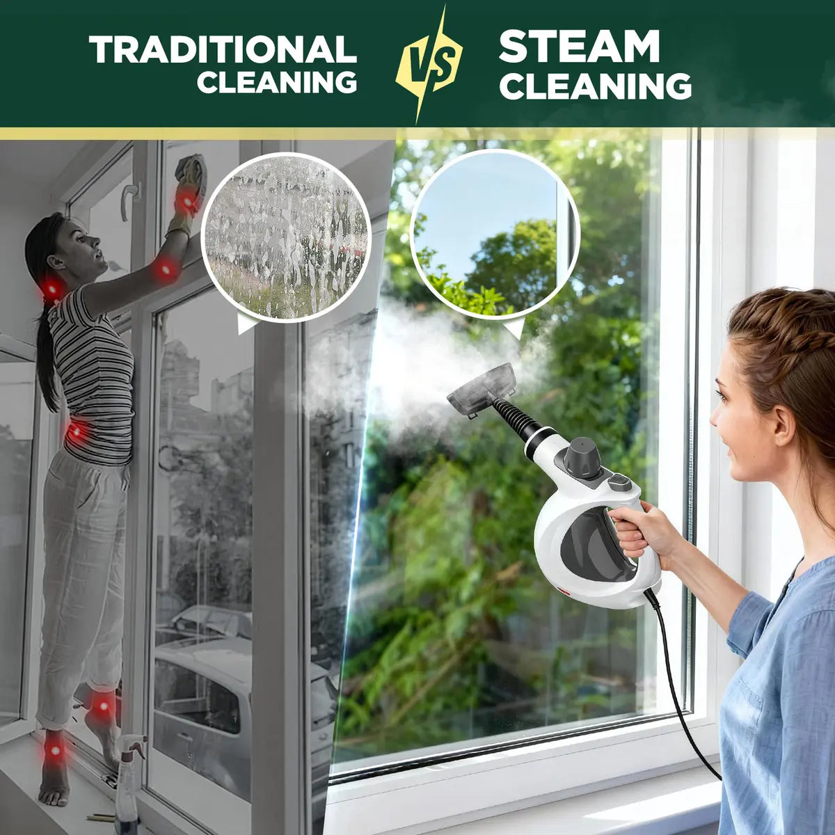 Pressurized Handheld Steam Cleaner Multi Surface Steamer with 12 Accessories for Home Kitchen Car