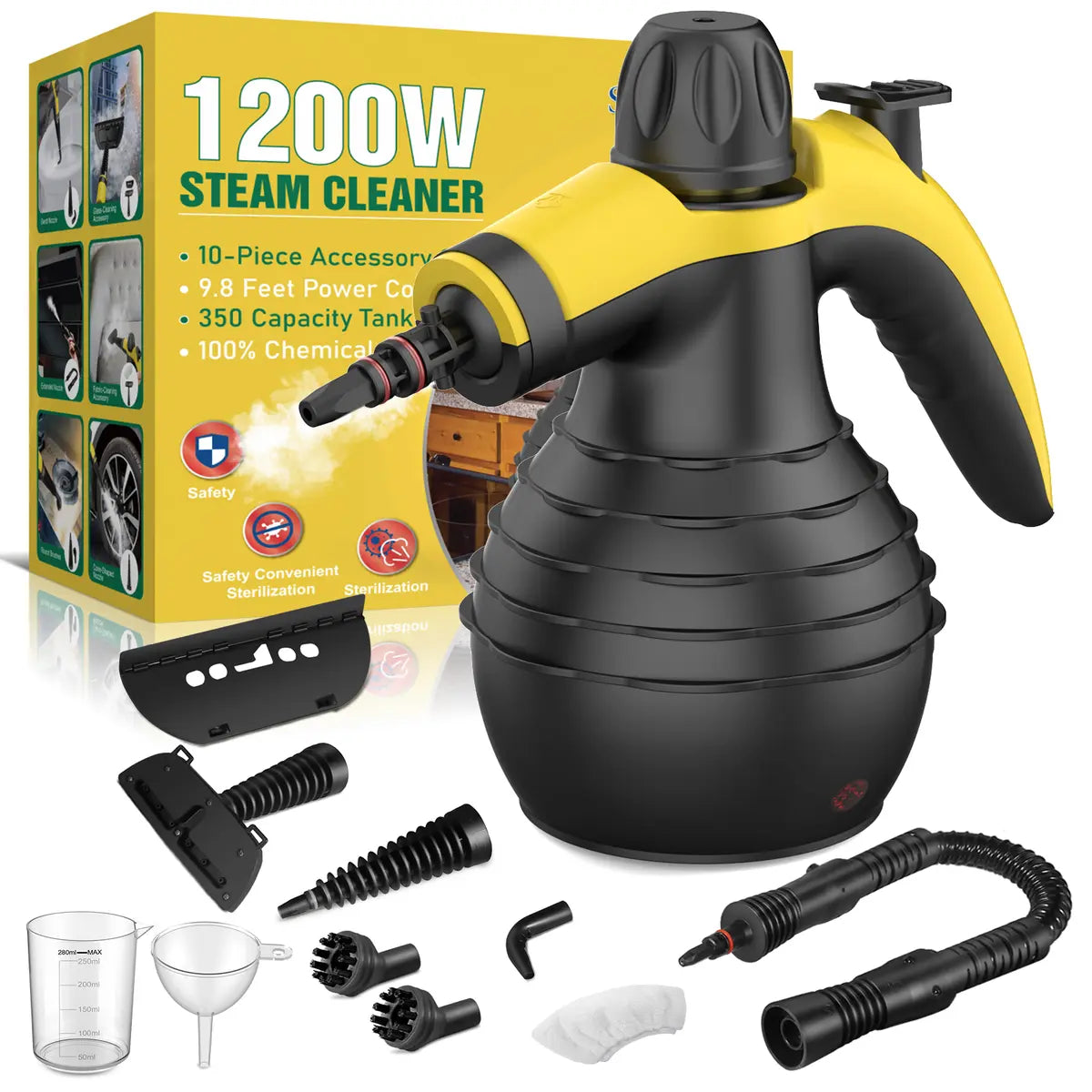 Pressurized Handheld Steam Cleaner Multi Surface Steamer with 12 Accessories for Home Kitchen Car